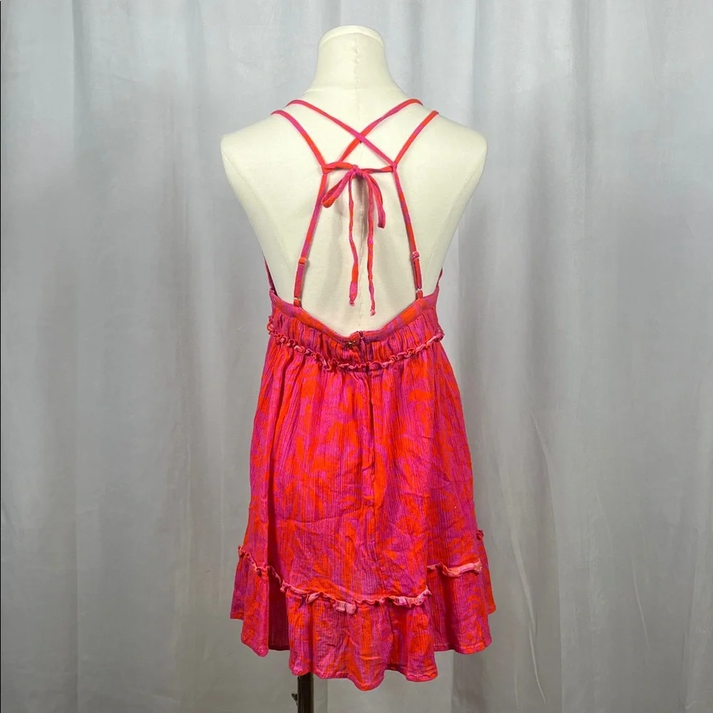 PQ Swim Daphne Palm-Print Mini‎ Dress/Cover-Up in Pink/Orange.